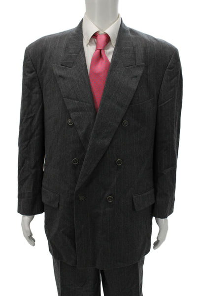 Boss Hugo Boss Men 2 Piece Striped Wool Gray Suit Size 44