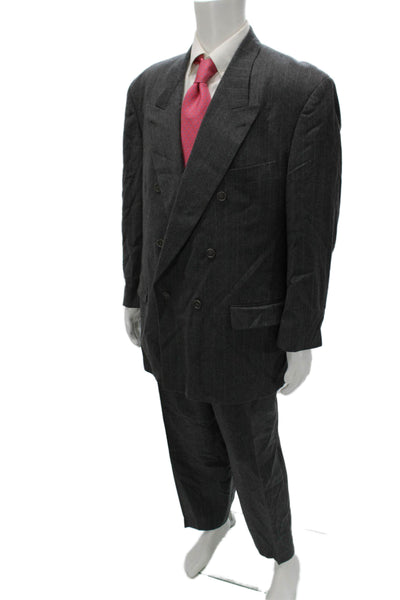 Boss Hugo Boss Men 2 Piece Striped Wool Gray Suit Size 44