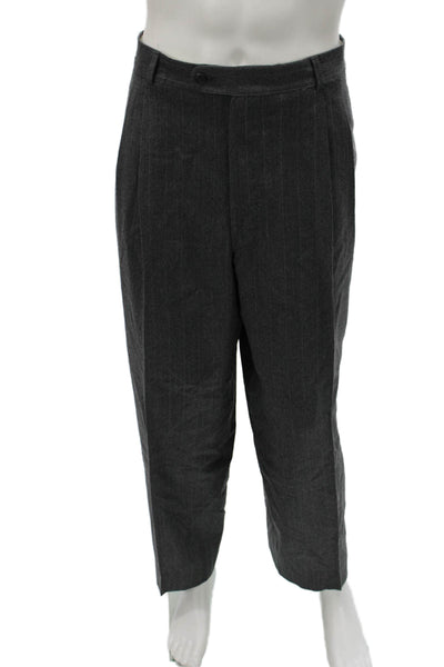 Boss Hugo Boss Men 2 Piece Striped Wool Gray Suit Size 44