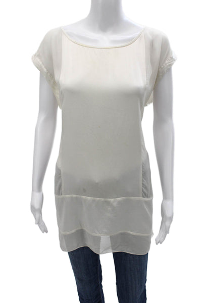 Eileen Fisher Women Ivory Silk Spandex Tunic Sleeveless Round Neck Size M