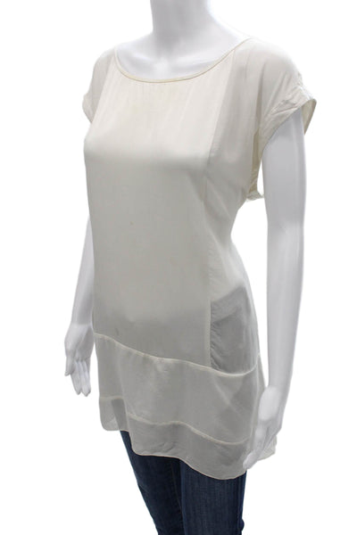 Eileen Fisher Women Ivory Silk Spandex Tunic Sleeveless Round Neck Size M