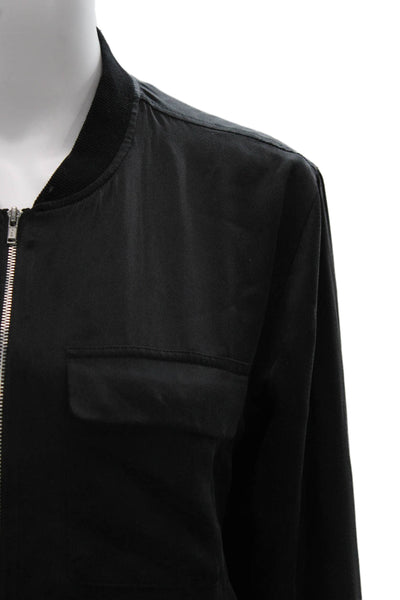 Equipment Femme Women Bomber Jacket Silk Black Long Sleeve Zip Petite Size S