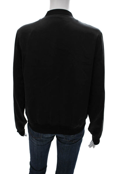 Equipment Femme Women Bomber Jacket Silk Black Long Sleeve Zip Petite Size S