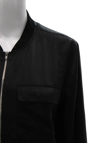 Equipment Femme Women Bomber Jacket Silk Black Long Sleeve Zip Petite Size S