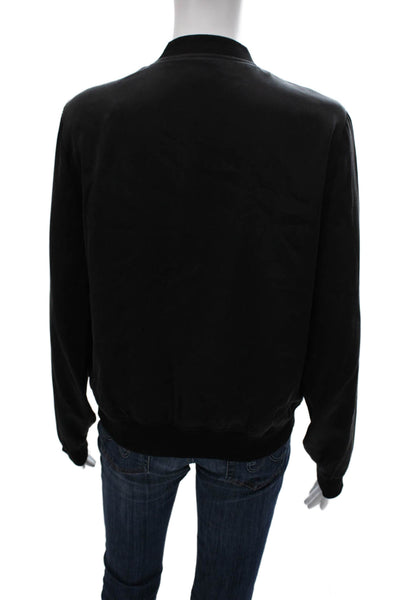 Equipment Femme Women Bomber Jacket Silk Black Long Sleeve Zip Petite Size S