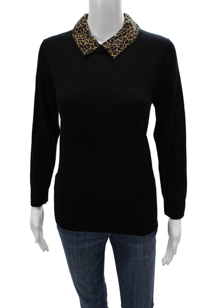 J Crew Womens Merino Wool Crew Neck Pullover Sweater Black Size M