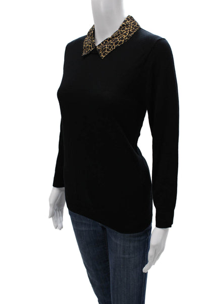 J Crew Womens Merino Wool Crew Neck Pullover Sweater Black Size M