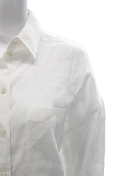 Zara Womens Linen Collared Button Up Blouse White Long Sleeve Basic Size XS