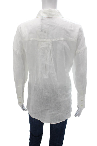 Zara Womens Linen Collared Button Up Blouse White Long Sleeve Basic Size XS