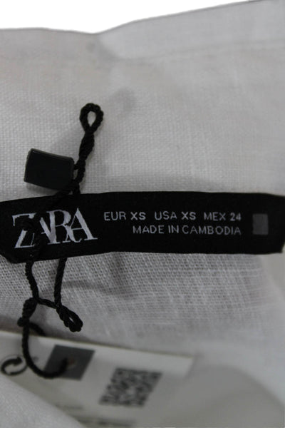 Zara Womens Linen Collared Button Up Blouse White Long Sleeve Basic Size XS