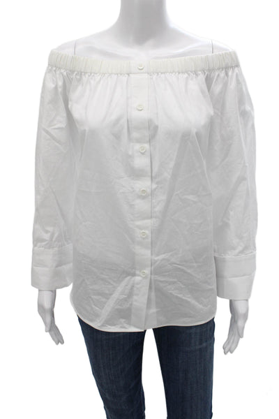 Zara Womens Off Shoulder Cotton Button Up Top Long Sleeve White Size S
