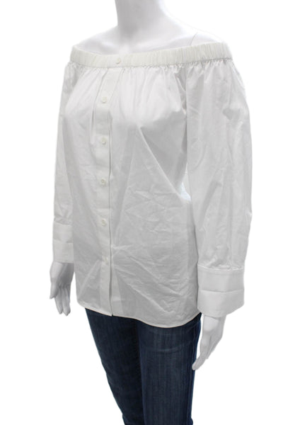 Zara Womens Off Shoulder Cotton Button Up Top Long Sleeve White Size S