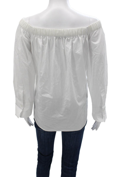 Zara Womens Off Shoulder Cotton Button Up Top Long Sleeve White Size S