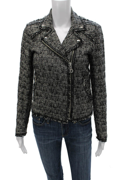 Rebecca Taylor Women Biker Jacket Black Cotton Geometric Zip Size 2