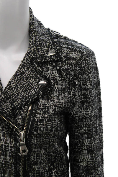 Rebecca Taylor Women Biker Jacket Black Cotton Geometric Zip Size 2