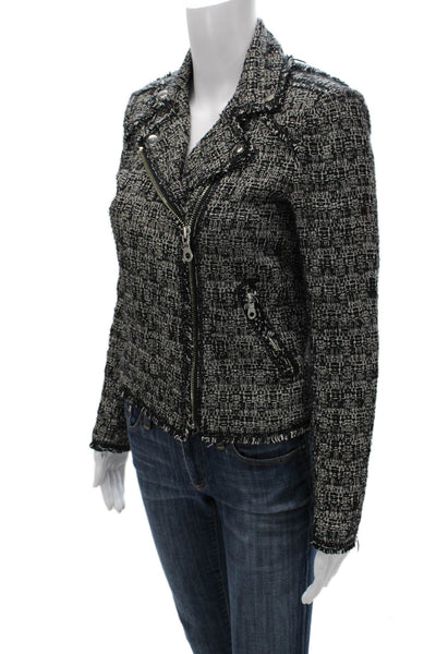 Rebecca Taylor Women Biker Jacket Black Cotton Geometric Zip Size 2