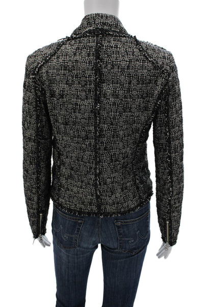 Rebecca Taylor Women Biker Jacket Black Cotton Geometric Zip Size 2
