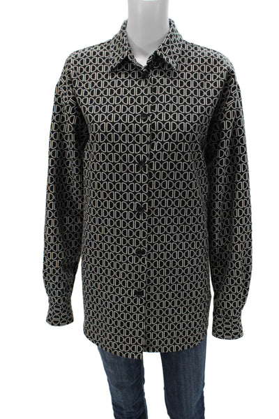 The Line Mens Button Down Collared Long Sleeve Geometric Cotton Black Size M