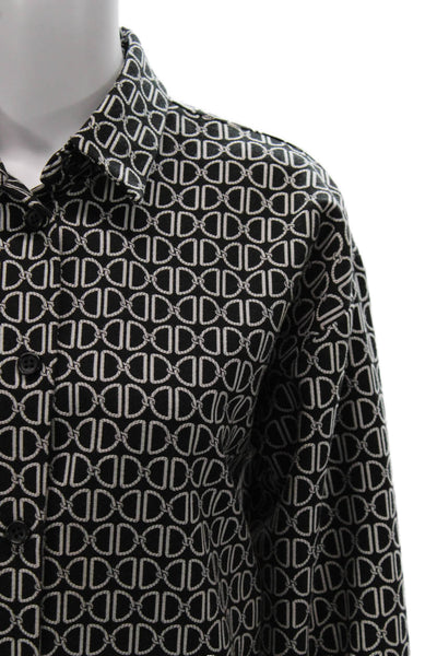 The Line Mens Button Down Collared Long Sleeve Geometric Cotton Black Size M