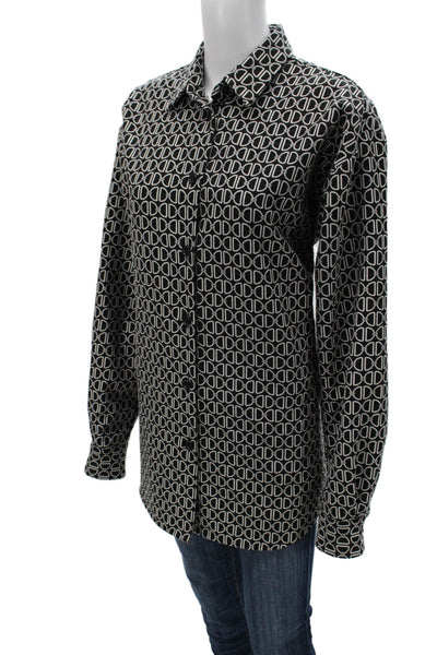 The Line Mens Button Down Collared Long Sleeve Geometric Cotton Black Size M
