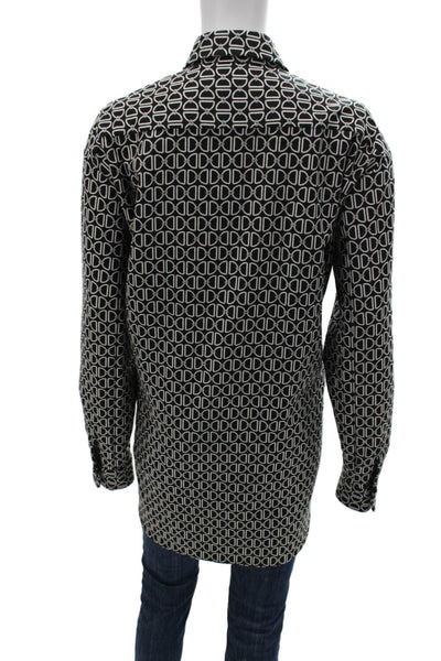 The Line Mens Button Down Collared Long Sleeve Geometric Cotton Black Size M