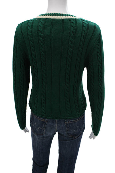 Zara Womens Pullover Sweater Green V Neck Striped Long Sleeve Preppy Size M