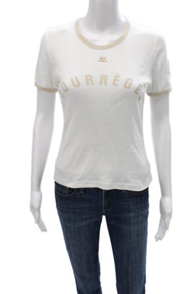 Courreges Womens Ringer T-Shirt White Cotton Crew Neck Short Sleeve Size S