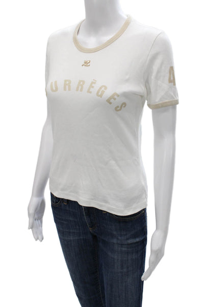 Courreges Womens Ringer T-Shirt White Cotton Crew Neck Short Sleeve Size S
