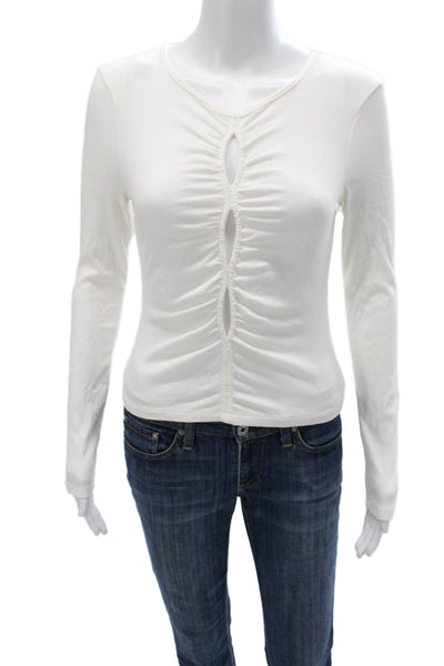 NIA Womens Basic Long Sleeve Scoop Neck Rayon T-Shirt White Size M