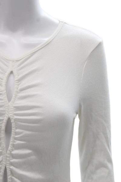 NIA Womens Basic Long Sleeve Scoop Neck Rayon T-Shirt White Size M