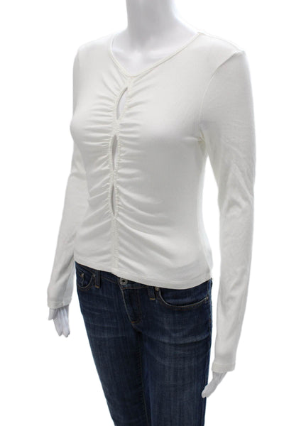 NIA Womens Basic Long Sleeve Scoop Neck Rayon T-Shirt White Size M