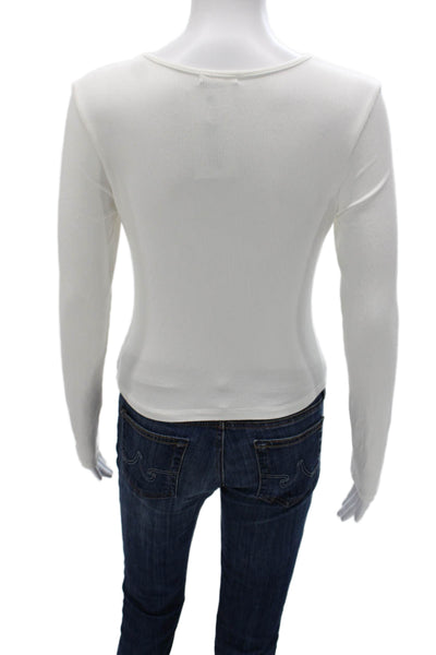 NIA Womens Basic Long Sleeve Scoop Neck Rayon T-Shirt White Size M