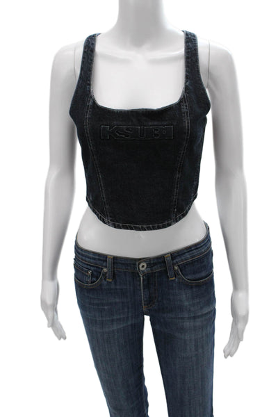Ksubi Womens Corset Bustier Top Blue Cotton Sleeveless Zip Size M