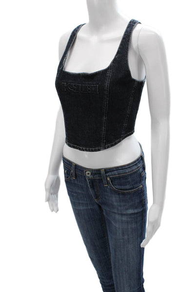 Ksubi Womens Corset Bustier Top Blue Cotton Sleeveless Zip Size M