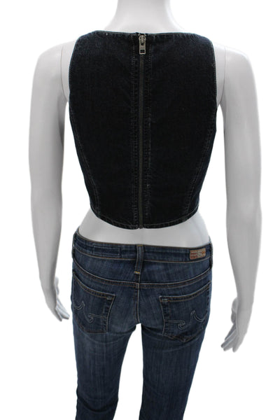 Ksubi Womens Corset Bustier Top Blue Cotton Sleeveless Zip Size M