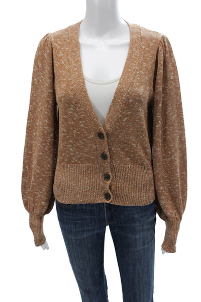 Intermix Women Cardigan Brown V-Neck Speckled Long Sleeve Size M