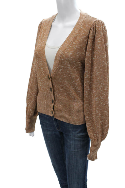 Intermix Women Cardigan Brown V-Neck Speckled Long Sleeve Size M