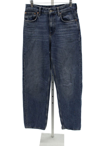 Zara Womens Blue Straight Jeans 100% Cotton Low Rise Button Size 4