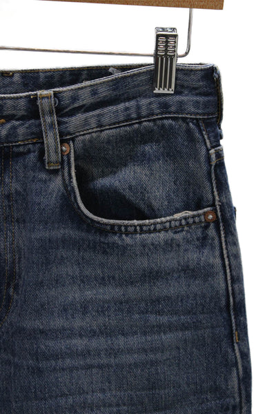 Zara Womens Blue Straight Jeans 100% Cotton Low Rise Button Size 4