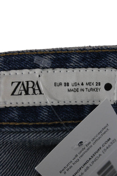 Zara Womens Blue Straight Jeans 100% Cotton Low Rise Button Size 4