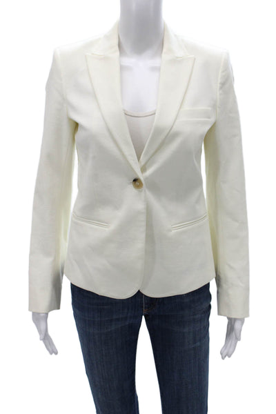 Theory Womens White Cotton Blazer Buttoned Long Sleeve Size 4