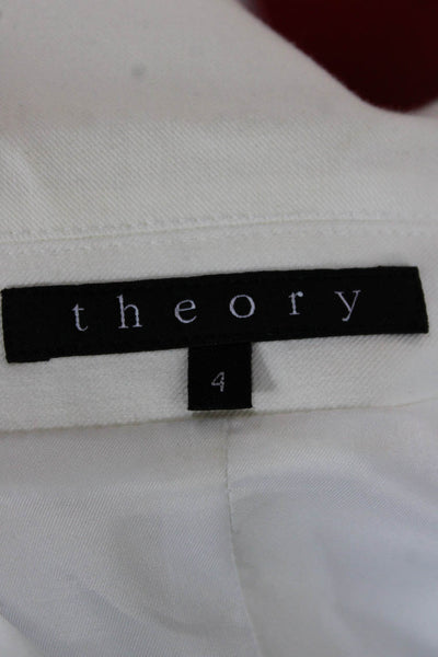 Theory Womens White Cotton Blazer Buttoned Long Sleeve Size 4