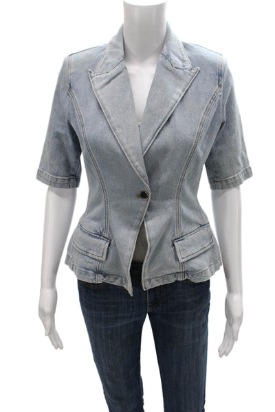 Generation Love Womens Basic Jacket Blue Button Short Sleeve Cotton Size XS