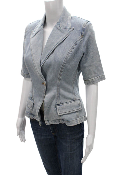 Generation Love Womens Basic Jacket Blue Button Short Sleeve Cotton Size XS