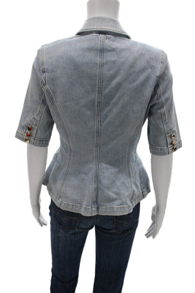 Generation Love Womens Basic Jacket Blue Button Short Sleeve Cotton Size XS