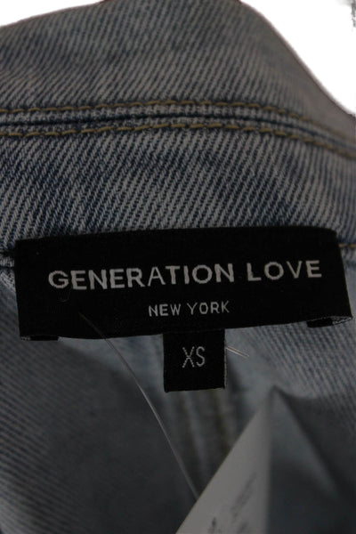 Generation Love Womens Basic Jacket Blue Button Short Sleeve Cotton Size XS