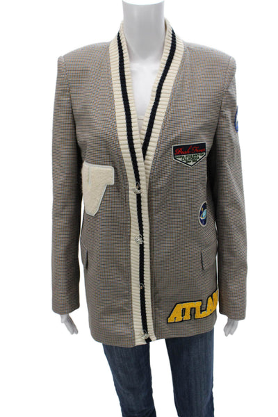 Vicolo Women Varsity Checked Jacket Brown Button Size S