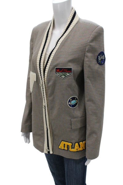 Vicolo Women Varsity Checked Jacket Brown Button Size S