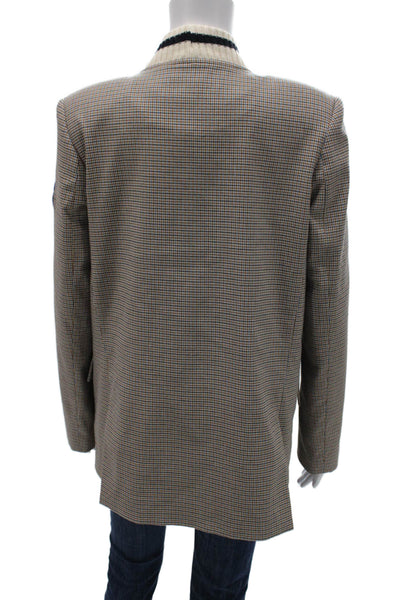 Vicolo Women Varsity Checked Jacket Brown Button Size S