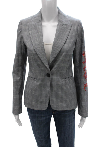 Hipchik Couture Women Gray Plaid Basic Jacket Button Long Sleeve Size 2